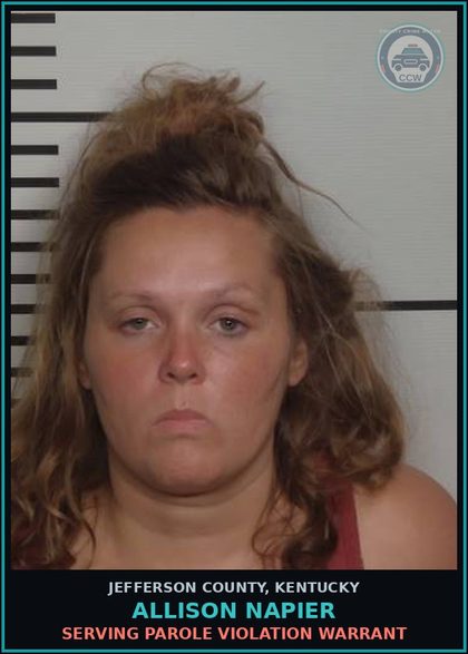 CCW arrest card for Allison Napier in Jefferson County: SERVING PAROLE VIOLATION WARRANT