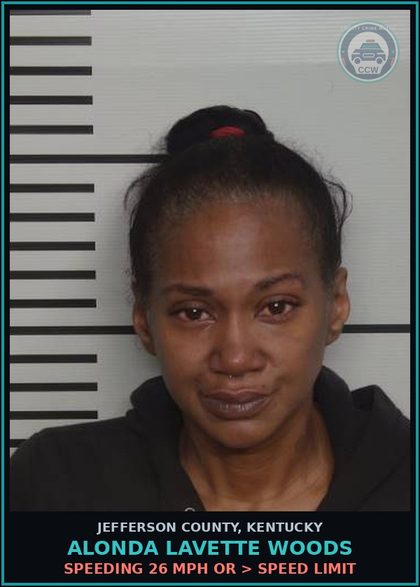 CCW arrest card for Alonda Lavette Woods in Jefferson County: SPEEDING 26 MPH OR > SPEED LIMIT