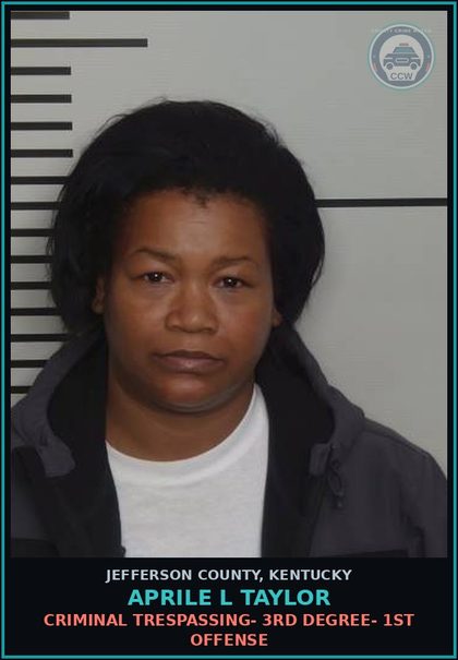 CCW arrest card for Aprile L Taylor in Jefferson County: CRIMINAL TRESPASSING- 3RD DEGREE- 1ST OFFENSE