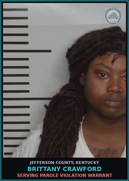 CCW arrest card for Brittany Crawford in Jefferson County: SERVING PAROLE VIOLATION WARRANT