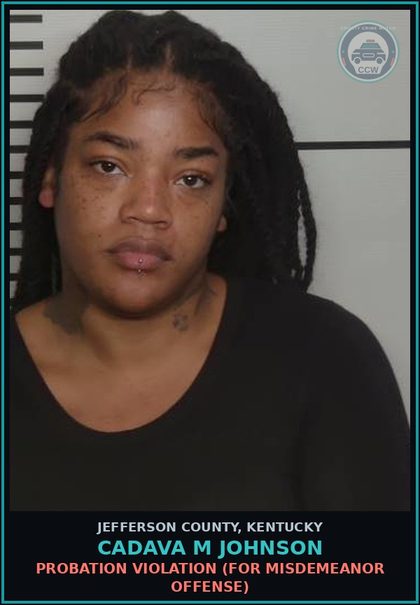 CCW arrest card for Cadava M Johnson in Jefferson County: PROBATION VIOLATION (FOR MISDEMEANOR OFFENSE)