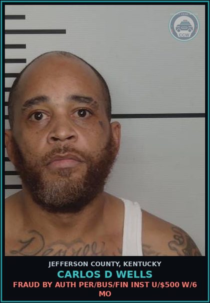 CCW arrest card for Carlos D Wells in Jefferson County: RECEIVING STOLEN PROPERTY U/$10,000
