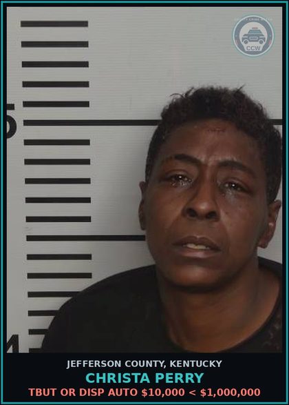 CCW arrest card for Christa Perry in Jefferson County: TBUT OR DISP AUTO $10,000 < $1,000,000