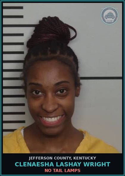 CCW arrest card for Clenaesha Lashay Wright in Jefferson County: NO TAIL LAMPS