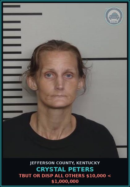 CCW arrest card for Crystal Peters in Jefferson County: TBUT OR DISP ALL OTHERS $10,000 < $1,000,000