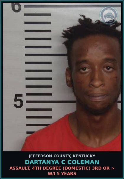 CCW arrest card for Dartanya C Coleman in Jefferson County: ASSAULT, 4TH DEGREE (DOMESTIC) 3RD OR > W/I 5 YEARS