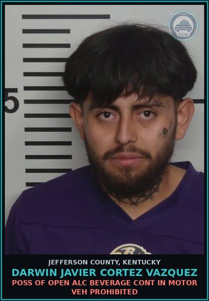 CCW arrest card for Darwin Javier Cortez Vazquez in Jefferson County: OPER MTR VEHICLE U/INFL ALC (189A.010(1B) - 1ST (AGG CIR)