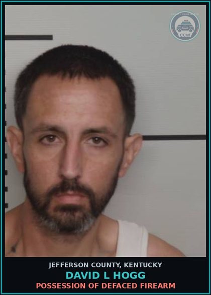 CCW arrest card for David L Hogg in Jefferson County: POSSESSION OF HANDGUN BY CONVICTED FELON