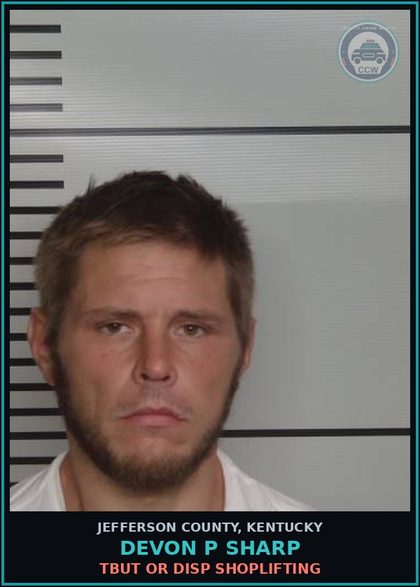 CCW arrest card for Devon P Sharp in Jefferson County: TBUT OR DISP SHOPLIFTING