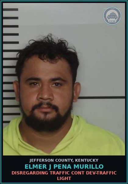 CCW arrest card for Elmer J Pena Murillo in Jefferson County: DISREGARDING TRAFFIC CONT DEV-TRAFFIC LIGHT