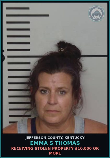 CCW arrest card for Emma S Thomas in Jefferson County: RECEIVING STOLEN PROPERTY $10,000 OR MORE