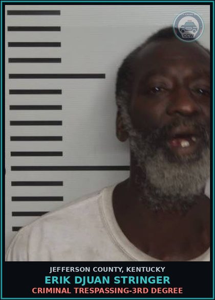 CCW arrest card for Erik Djuan Stringer in Jefferson County: CRIMINAL TRESPASSING-3RD DEGREE