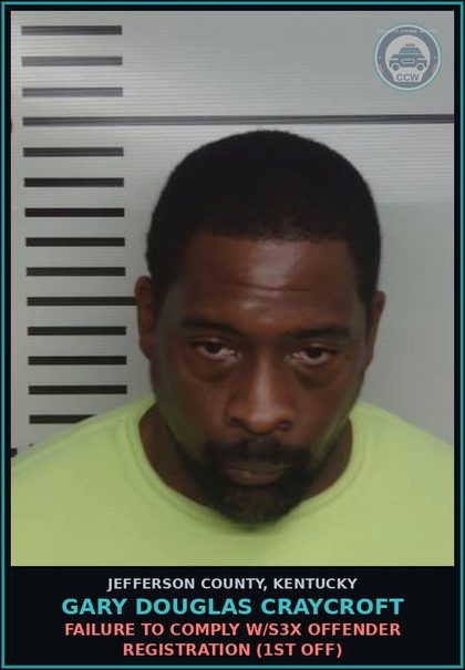 CCW arrest card for Gary Douglas Craycroft in Jefferson County: FAILURE TO COMPLY W/s3x OFFENDER REGISTRATION (1ST OFF)