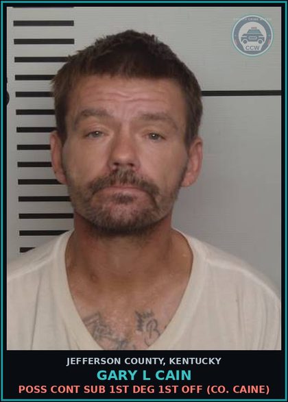 CCW arrest card for Gary L Cain in Jefferson County: POSS CONT SUB 1ST DEG 1ST OFF (COCAINE)