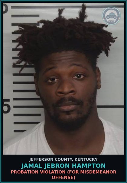 CCW arrest card for Jamal Jebron Hampton in Jefferson County: PROBATION VIOLATION (FOR MISDEMEANOR OFFENSE)