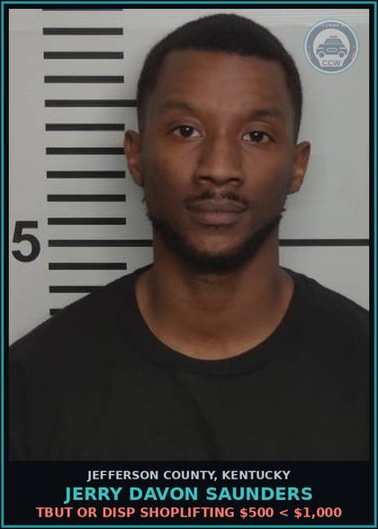 CCW arrest card for Jerry Davon Saunders in Jefferson County: TBUT OR DISP SHOPLIFTING $500 < $1,000