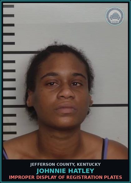 CCW arrest card for Johnnie Hatley in Jefferson County: IMPROPER DISPLAY OF REGISTRATION PLATES