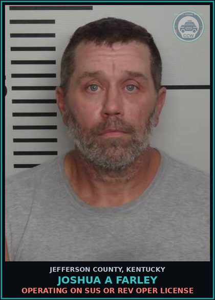 CCW arrest card for Joshua A Farley in Jefferson County: OPERATING ON SUS OR REV OPER LICENSE