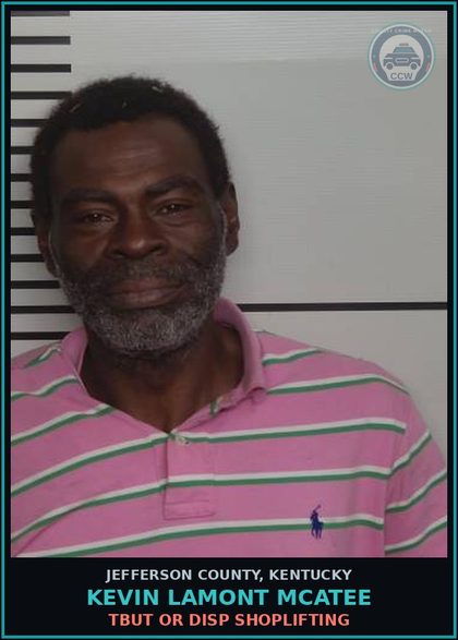 CCW arrest card for Kevin Lamont Mcatee in Jefferson County: TBUT OR DISP SHOPLIFTING