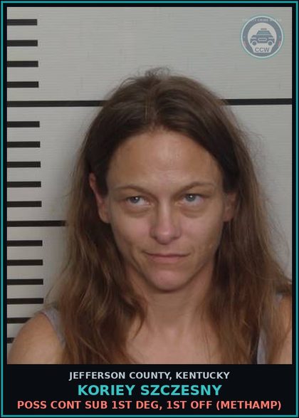 CCW arrest card for Koriey Szczesny in Jefferson County: POSS CONT SUB 1ST DEG, 1ST OFF (Methamp)