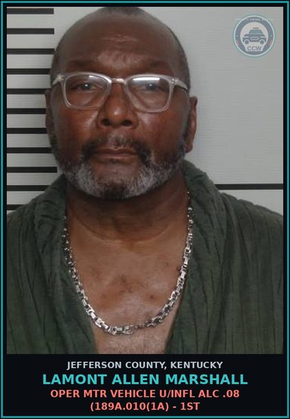 CCW arrest card for Lamont Allen Marshall in Jefferson County: OPER MTR VEHICLE U/INFL ALC .08 (189A.010(1A) - 1ST