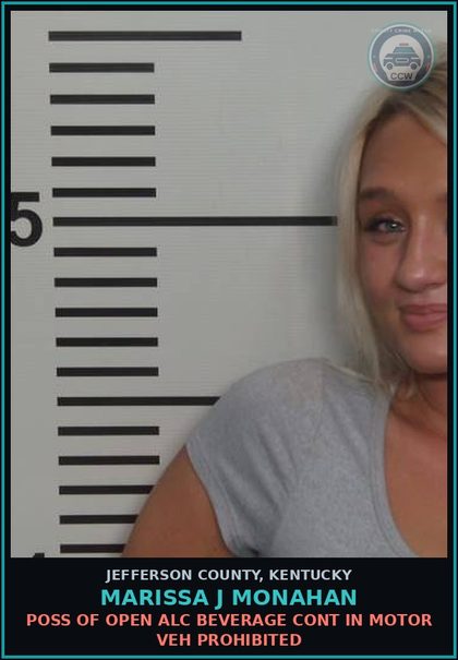 CCW arrest card for Marissa J Monahan in Jefferson County: OPER MTR VEHICLE U/INFL ALC .08 (189A.010(1A) - 1ST