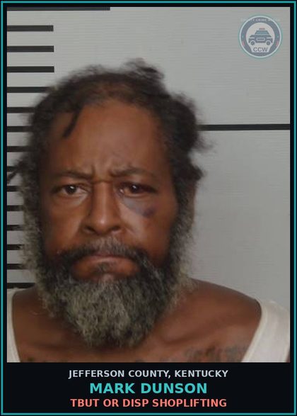 CCW arrest card for Mark Dunson in Jefferson County: TBUT OR DISP SHOPLIFTING