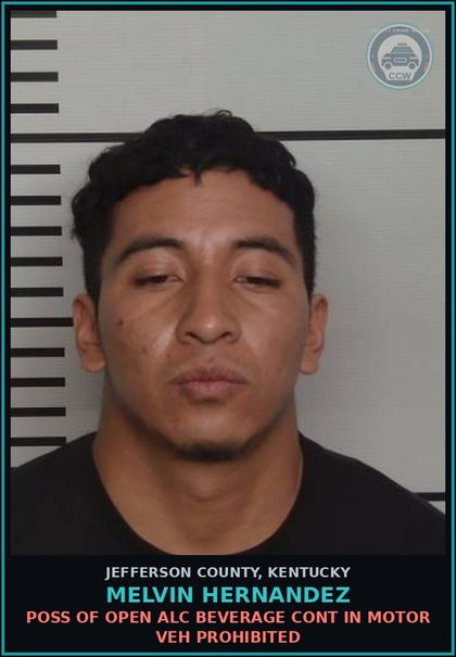 CCW arrest card for Melvin Hernandez in Jefferson County: OPER MTR VEHICLE U/INFL ALC .08 (189A.010(1A) - 1ST (AGG CIR)