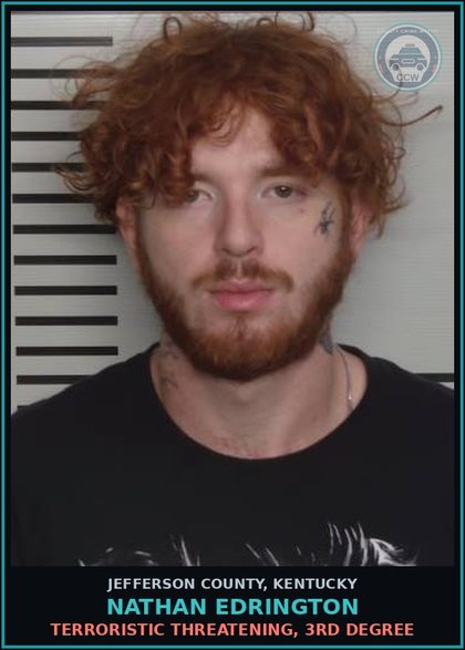 CCW arrest card for Nathan Edrington in Jefferson County: TERRORISTIC THREATENING, 3RD DEGREE
