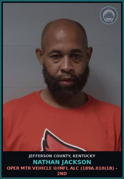 CCW arrest card for Nathan Jackson in Jefferson County: OPER MTR VEHICLE U/INFL ALC (189A.010(1B) - 2ND