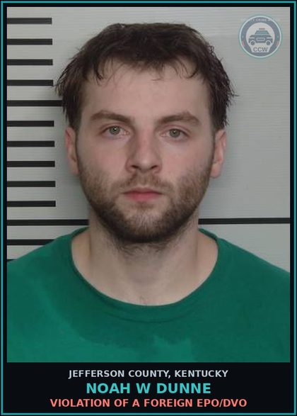 CCW arrest card for Noah W Dunne in Jefferson County: VIOLATION OF A FOREIGN EPO/DVO