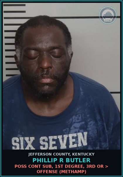 CCW arrest card for Phillip R Butler in Jefferson County: POSS CONT SUB, 1ST DEGREE, 3RD OR > OFFENSE (Methamp)