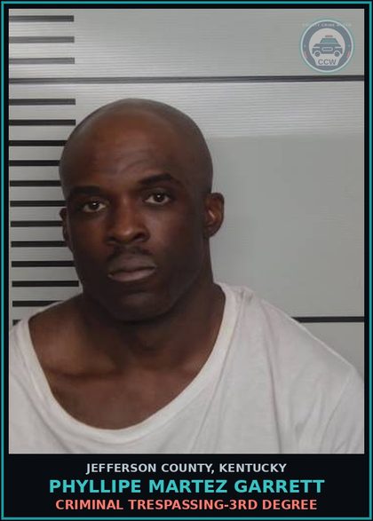 CCW arrest card for Phyllipe Martez Garrett in Jefferson County: CRIMINAL TRESPASSING-3RD DEGREE