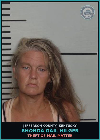 CCW arrest card for Rhonda Gail Hilger in Jefferson County: THEFT OF MAIL MATTER