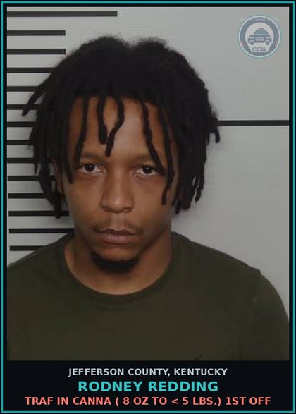 CCW arrest card for Rodney Redding in Jefferson County: TRAF IN Canna ( 8 OZ TO < 5 LBS.) 1ST OFF