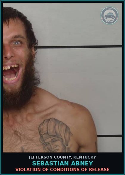 CCW arrest card for Sebastian Abney in Jefferson County: VIOLATION OF CONDITIONS OF RELEASE