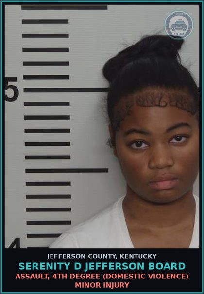 CCW arrest card for Serenity D Jefferson Board in Jefferson County: ASSAULT, 4TH DEGREE (DOMESTIC VIOLENCE) MINOR INJURY