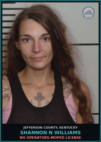 CCW arrest card for Shannon N Williams in Jefferson County: NO OPERATORS-MOPED LICENSE