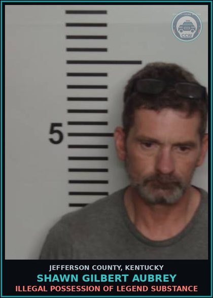 CCW arrest card for Shawn Gilbert Aubrey in Jefferson County: TRAFF IN CONT SUB, 1ST DEGREE, 2ND OR > - (> OR = 2GMS Methamp)