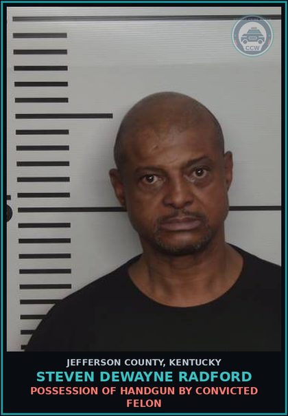 CCW arrest card for Steven Dewayne Radford in Jefferson County: NO REGISTRATION PLATES
