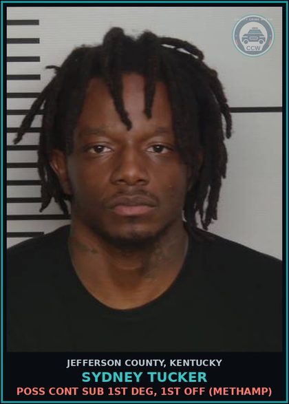 CCW arrest card for Sydney Tucker in Jefferson County: POSS CONT SUB 1ST DEG, 1ST OFF (Methamp)