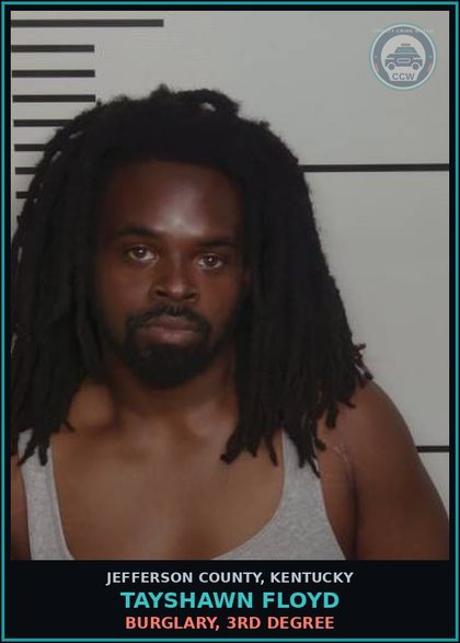CCW arrest card for Tayshawn Floyd in Jefferson County: BURGLARY, 3RD DEGREE