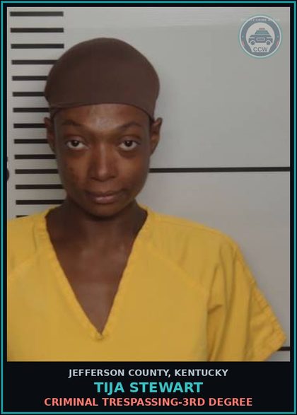 CCW arrest card for Tija Stewart in Jefferson County: CRIMINAL TRESPASSING-3RD DEGREE
