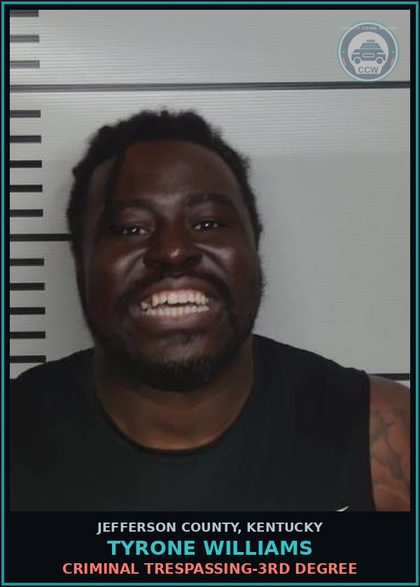 CCW arrest card for Tyrone Williams in Jefferson County: CRIMINAL TRESPASSING-3RD DEGREE