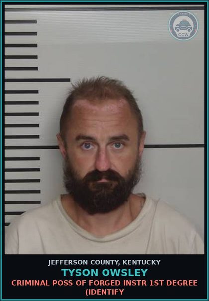 CCW arrest card for Tyson Owsley in Jefferson County: CRIMINAL POSS OF FORGED INSTR 1ST DEGREE (IDENTIFY