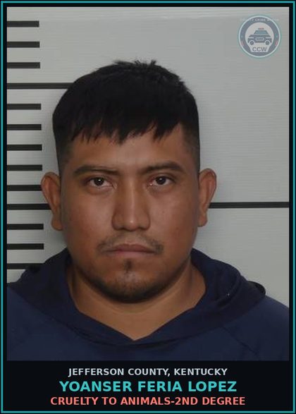 CCW arrest card for Yoanser Feria Lopez in Jefferson County: CRUELTY TO ANIMALS-2ND DEGREE