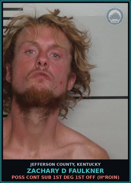CCW arrest card for Zachary D Faulkner in Jefferson County: POSS CONT SUB 1ST DEG 1ST OFF (HEROIN)