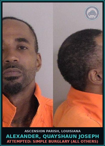 CCW arrest card for Alexander, Quayshaun Joseph in Ascension Parish: State Probation Violation
