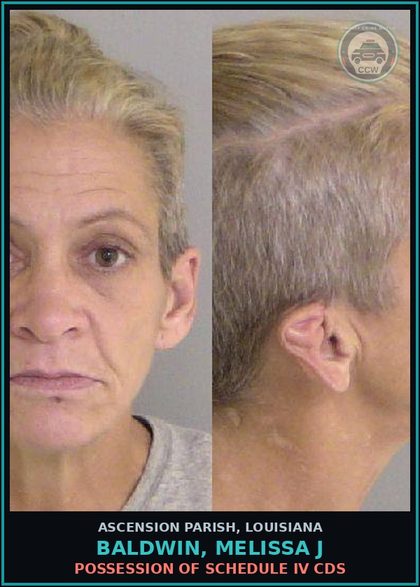 CCW arrest card for Baldwin, Melissa J in Ascension Parish: Hold for Other Agency