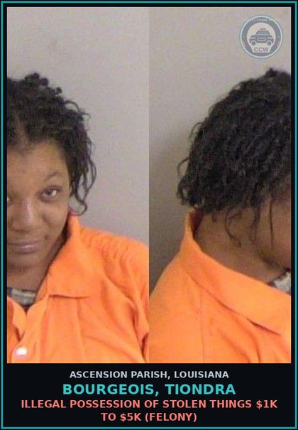 CCW arrest card for Bourgeois, Tiondra in Ascension Parish: Possession of Canna less than 14 grams (Misdemeanor)